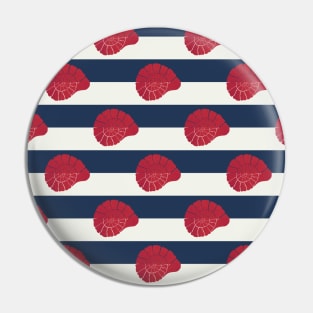 Red nautilus shells and navy stripes Pin