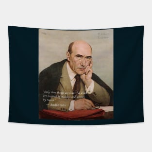 André Gide portrait and quote: Only those things are beautiful which are inspired by madness and written by reason. Tapestry