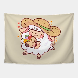 Cute Lamb with Flower Bucket Tapestry