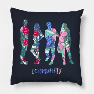 Silhouettes of young people, women and menon on flowers background Pillow