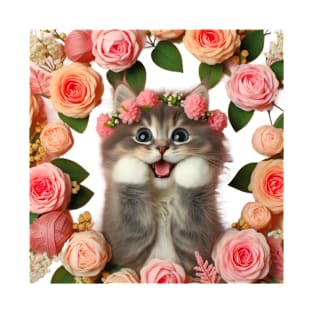 Garden Delight: A Funny and Cute Cat Amidst a Floral Wonderland T-Shirt