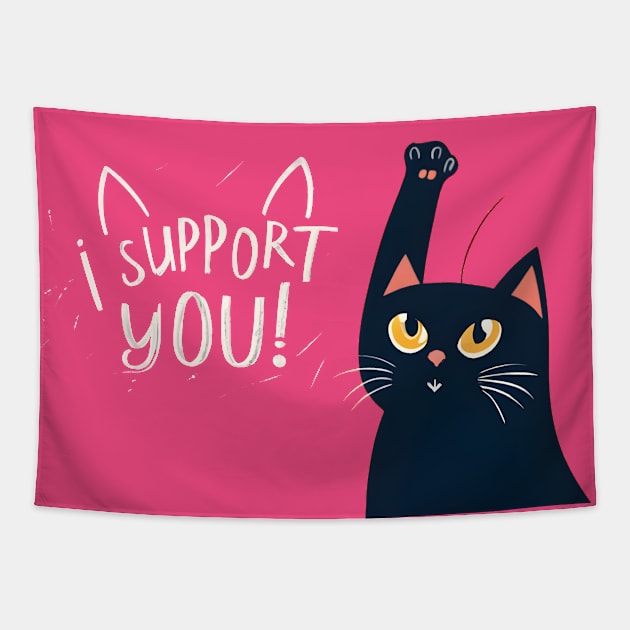 Black cat . I support you Tapestry by Ratchyshop