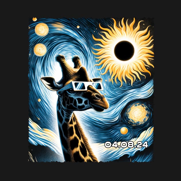 Towering Eclipse View: Giraffe Silhouette Watching Solar Phenomenon Shirt by ArtByJenX