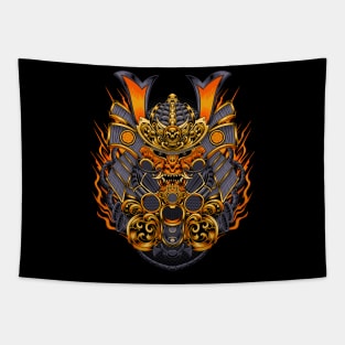 Gold Oni Mask Warrior Tapestry