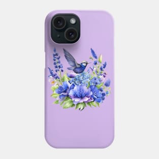 Beautiful Purple and Blue Lavender Flowers Violet Wildflowers garden Floral Pattern. Watercolor Hand Drawn Decoration. Summer Phone Case