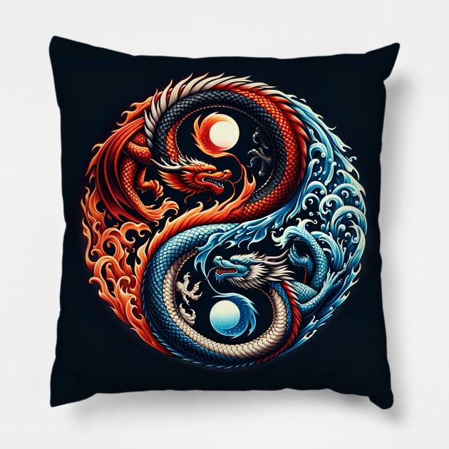 Yin Yang Dragons Fire Water Pillow by E