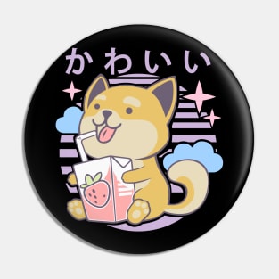 Kawaii Aesthetics Japanese Strawberry Milk Shake かわいい Dog - Violet - Strawberry Milk Pin