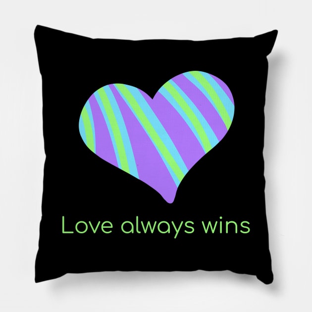 Love Always Wins Striped Heart Pillow by KelseyLovelle