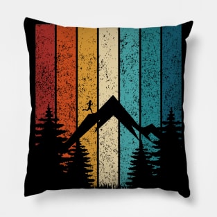 Runner Up the Hill Retro Outdoor Sports Retro Sunset Design Pillow