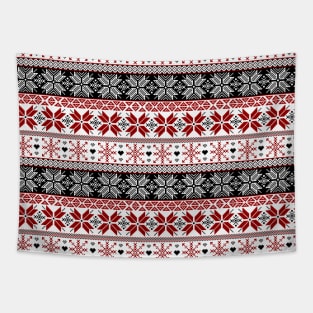 Red and Black Winter Fair Isle Pattern Tapestry