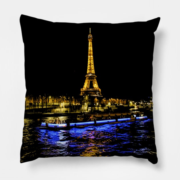 Eiffel Tower Reflection at Night Pillow by paulponte