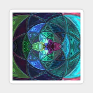 Mosaic Kaleidoscope Flower Green Blue and Purple Magnet