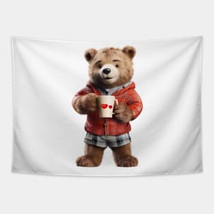 Adorable Teddy Bear Drinking Coffee Early in the Morning Tapestry