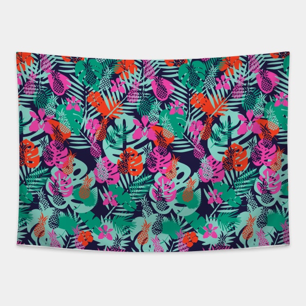 Pineapple with Tropical Leaves Tapestry by kapotka