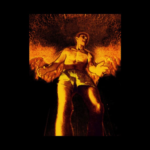 Portrait, digital collage and special processing. Angel in underpants in room. Astonishing. Orange and yellow. Fire. by 234TeeUser234