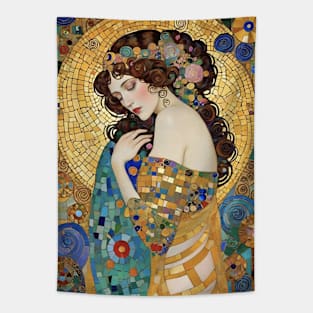 Gustav Klimt's Radiant Muse: Inspired Woman in Golden Splendor Tapestry