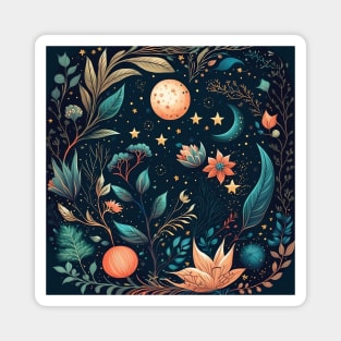 15. Celestial Bohemian Flowers Aesthetic Design Stars Moon Floral Cosmic Pattern Magnet