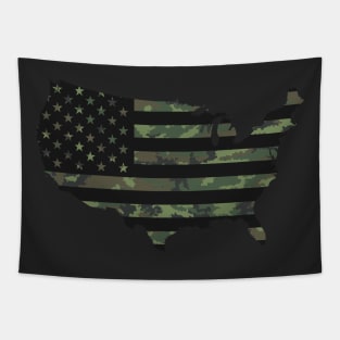 USA Flag - Woodland Black Tapestry