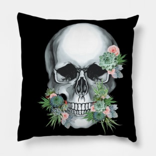 Sugar skull with succulents plants, cool funny cute mask Pillow