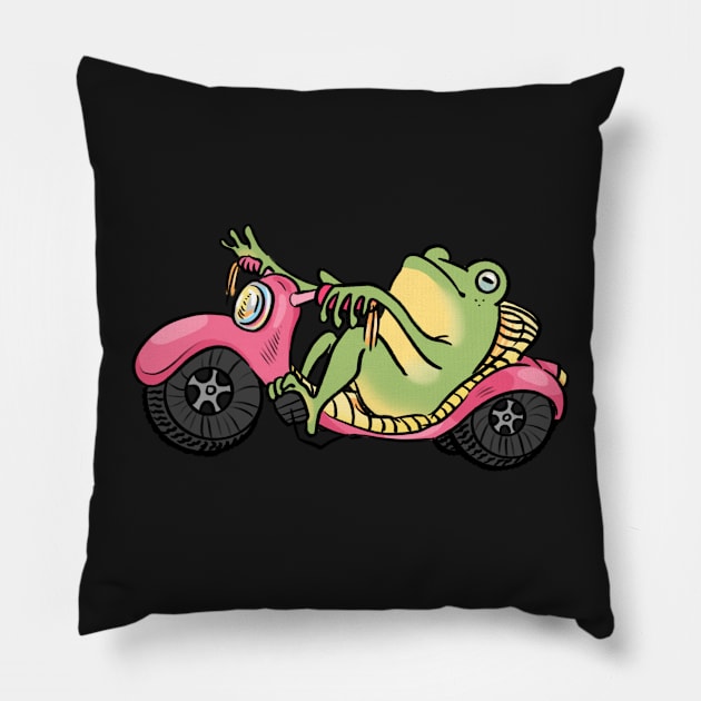 Froggy on the Tricycle Pillow by Chloedo0dles