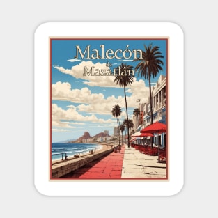 Malecon de Mazatlan Mexico Vintage Poster Tourism Magnet