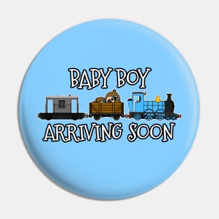 Pregnancy Announcement Steam Train, Baby Boy Arriving Soon Pin