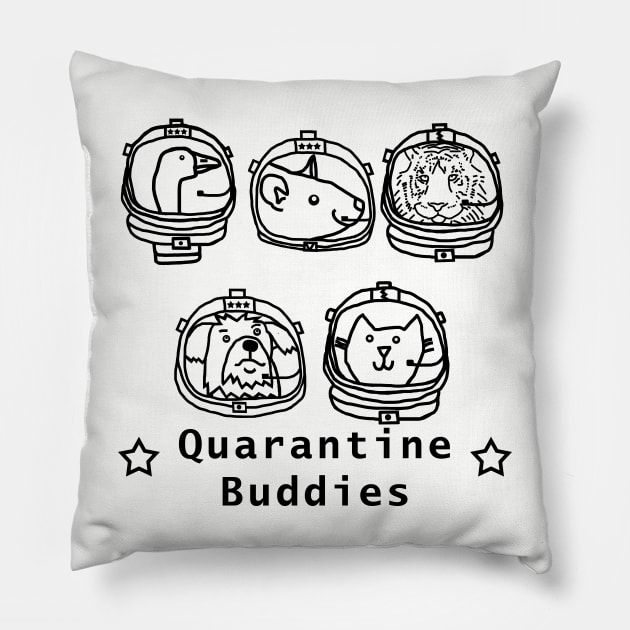 Space Crew 2420 Quarantine Buddies Line Drawing Pillow by ellenhenryart