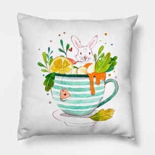 Bunny watercolor in a cup Pillow