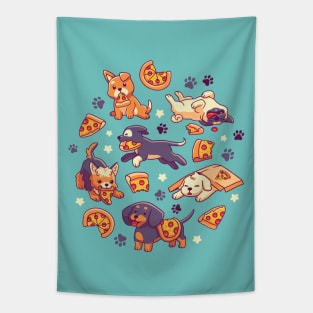 Pupperoni Pizza - Cute Puppy Dogs with Fast Food - Pitbull, Yorkshire, Shiba, Pug, Labrador, Dachshund - Kawaii Pets Tapestry