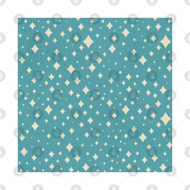 Mid Century Modern Blue and Cream Retro Stars Pattern by Trippycollage