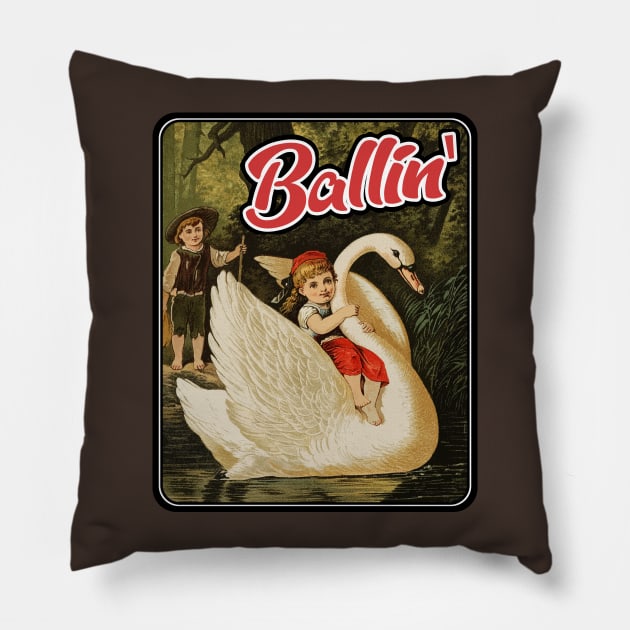 Ballin' On A Vintage Swan Pillow by DankFutura