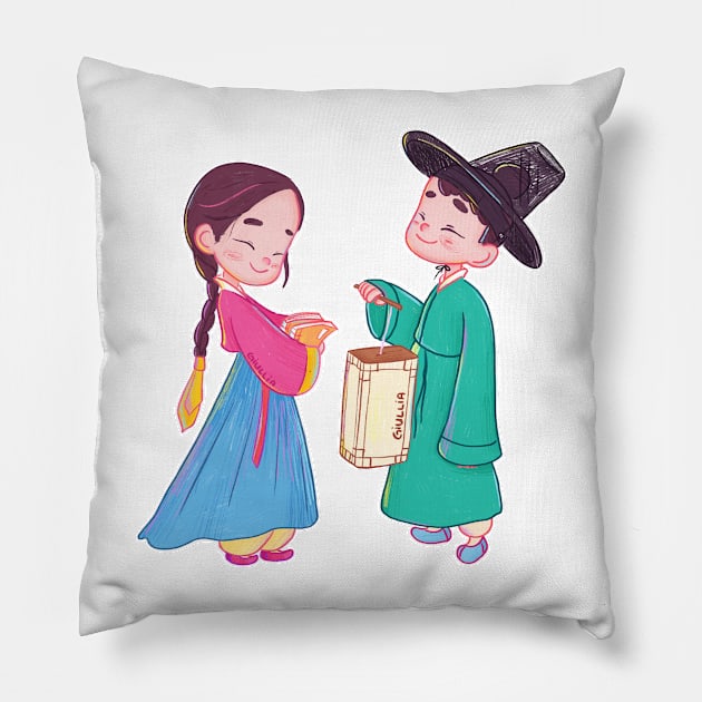 cute hanbok couple Pillow by Giullia - Yeppeunyeppeun Art