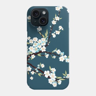 Japanese White Cherry Blossom Sakura Flower Blue Background Phone Case