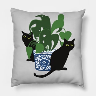 Black cats with potted plant Pillow