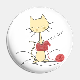 Yellow Knitting Cat - White Pin