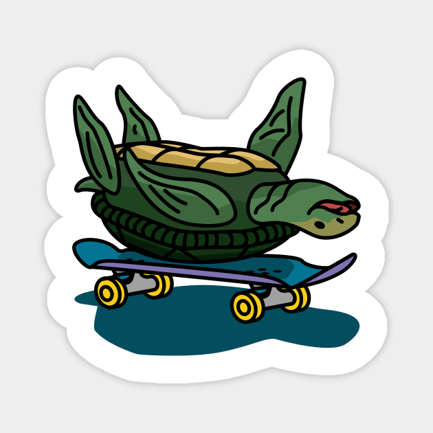 Skateboarding Turtle Upside Down Magnet by Mrkedi