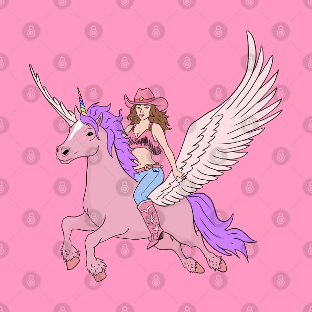 Cowgirl Riding a Pink Unicorn by Alure Prints