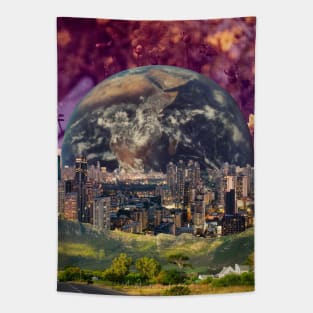 A Cosmic Collage of Stars and Skyscrapers Tapestry