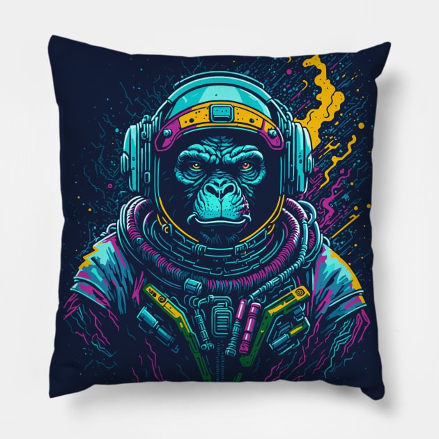 Vibrant Pop Art Space Monkey // Monkey Astronaut in Outer Space Pillow by SLAG_Creative