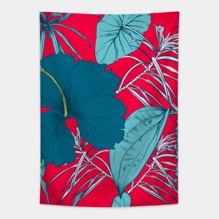 Tropical exotic flowers and leaves Tapestry