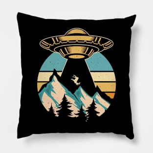 Retro alien ufo mountain hiking Pillow