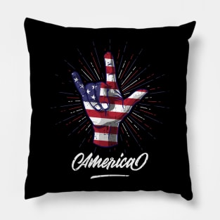 I Love You Hand Sign Gesture USA American Flag Cute Pillow