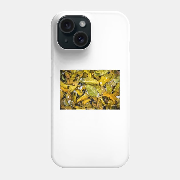 Yellow Autumn Leaves and Snow Phone Case by Amy-K-Mitchell