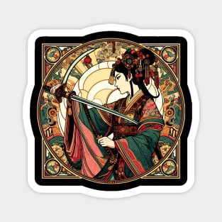 Chinese Sword Fighter Art Deco Mucha Mash-Up Magnet