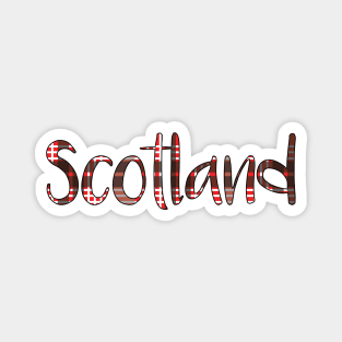 SCOTLAND, Red, Black and White Tartan Style Design Magnet