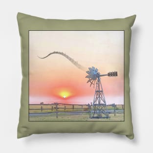 Farm Scene at Sunset with Windmill Playing Guitar Pillow