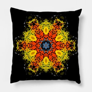 Dot Mandala Flower Yellow Orange and Blue Pillow