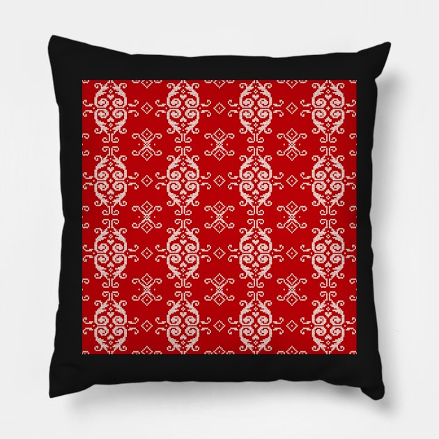 Red Knit Christmas Pattern Pillow by machare