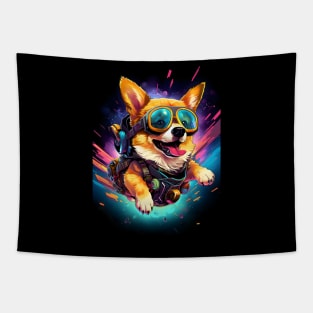 Cute Corgi in Outer Space Welsh Corgi Astronaut Dog Lover Cyberpunk Tapestry