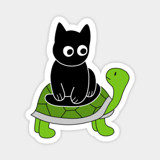 Black Cat Riding on Green Turtle Magnet